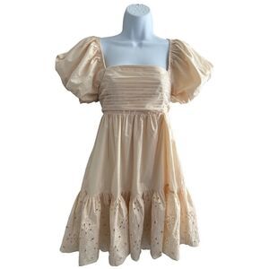 ANTHRO EN SAISON Juliet Puff Sleeve Eyelet Ruffle Big Bow Dress Size S.